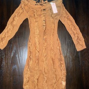 Miss Lola - Brown/Rust Mini Distressed Dress